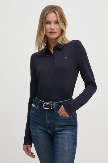 Košeľa Tommy Hilfiger dámska, tmavomodrá farba, slim, s klasickým golierom, WW0WW42906