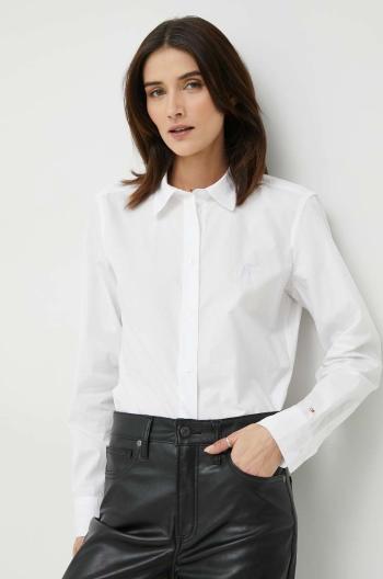 Bavlnená košeľa Tommy Hilfiger dámska, biela farba, regular, s klasickým golierom