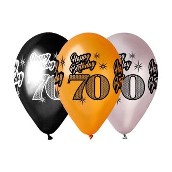 Balónky metalické 70 let, Happy Birthday - narozeniny - mix barev - 30 cm (5 ks) - SMART