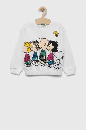 Detská bavlnená mikina United Colors of Benetton x Peanuts biela farba, s potlačou