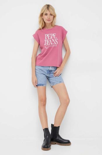 Bavlnené tričko Pepe Jeans Linda ružová farba