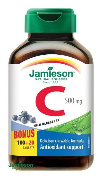 Jamieson Vitamín C 500 mg tablety na cmúľanie s príchuťou čučoriedky 120 tbl.