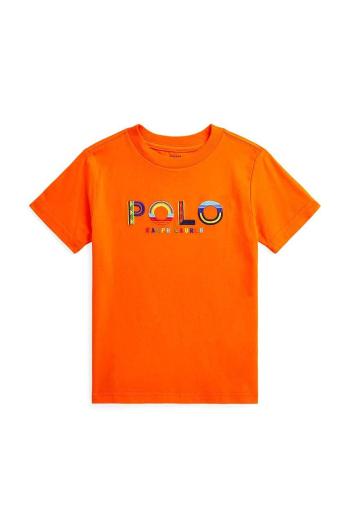 Detské bavlnené tričko Polo Ralph Lauren oranžová farba, s nášivkou