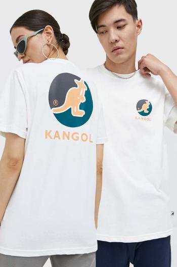 Bavlnené tričko Kangol biela farba, s potlačou
