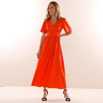 Blancheporte Jednofarebné dlhé šaty s rozšírenými rukávmi oranžová 40