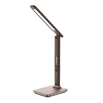 LED stolná lampička s displejom, 9 W, voľba teploty svetla, koža, hnedá (WO45-H)
