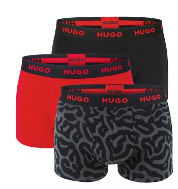 HUGO - boxerky 3PACK cotton stretch modern gray logo HUGO & red color combo - limitovaná fashion edícia (HUGO BOSS)-XXL (108-117 cm)