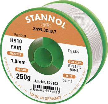 Stannol HS10-Fair spájkovací cín cievka Sn99,3Cu0,7 250 g 1 mm