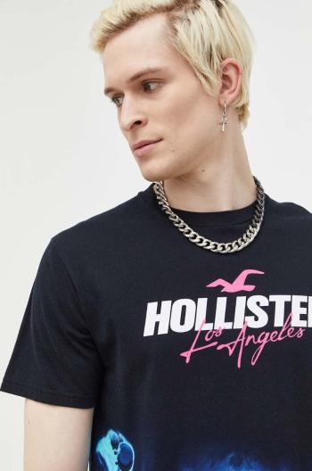 Bavlnené tričko Hollister Co. čierna farba, vzorované