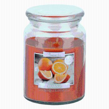 Sviečka v skle s vrchnákom, oranžová, pomaranč, 500 g, LEANA