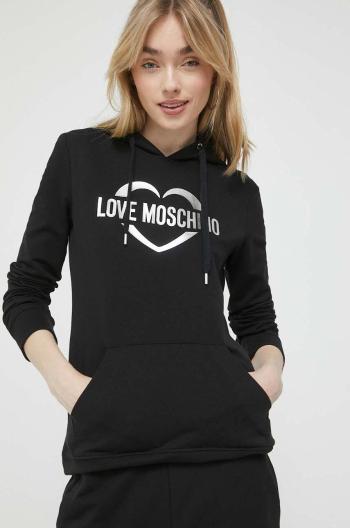 Mikina Love Moschino dámska, čierna farba, s kapucňou, s potlačou