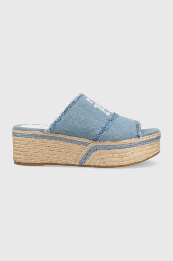 Šľapky Tommy Hilfiger DENIM WEDGE FLATFORM dámske, na platforme, FW0FW07085