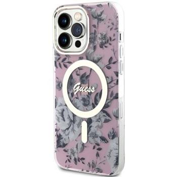 Guess PC/TPU Flowers IML MagSafe Kompatibilný Zadný Kryt na iPhone 13 Pro Max Pink (GUHMP13XHCFWSP)