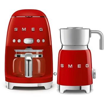 Překapávač SMEG 50s Retro Style 1,4l 10 cup červený + Šlehač mléka SMEG 50s Retro Style 0,6l červe