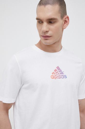 Bavlnené tričko adidas biela farba, s potlačou