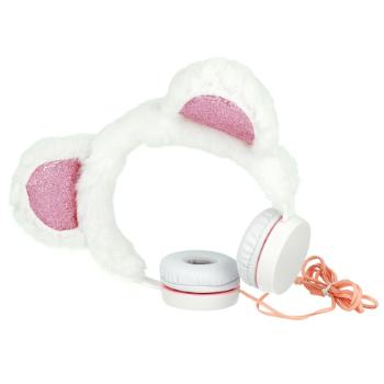 MG Plush Bear plyšové slúchadlá s ušami, biele