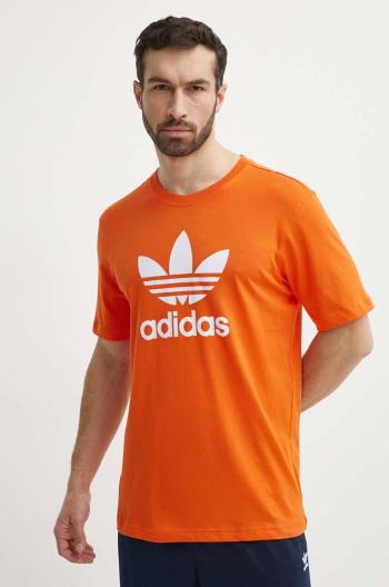 Bavlnené tričko adidas Originals pánske, oranžová farba, s potlačou, IR8000