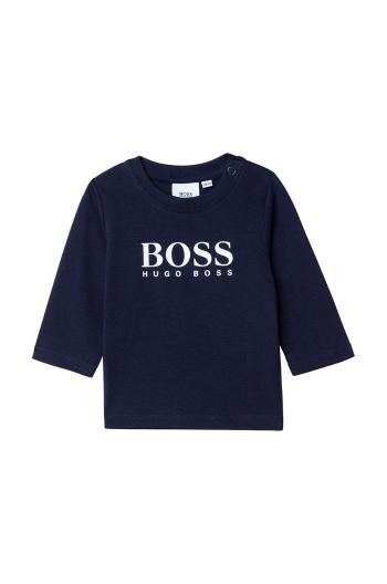 Detské tričko s dlhým rukávom Boss tmavomodrá farba, s potlačou
