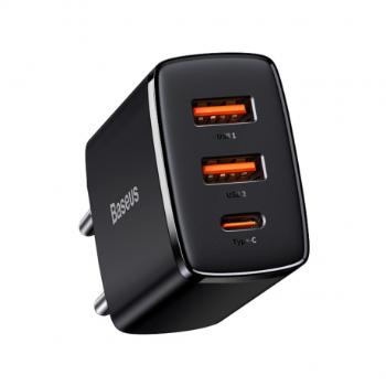 Baseus Compact sieťová nabíjačka 2x USB / 1x USB-C 3A 30W PD QC, čierna (CCXJ-E01)