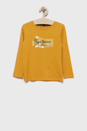 Detská bavlnená košeľa s dlhým rukávom Pepe Jeans žltá farba, s potlačou