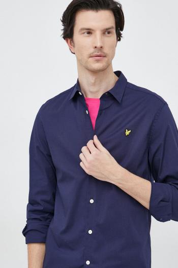 Košeľa Lyle & Scott pánska, tmavomodrá farba, slim, s klasickým golierom