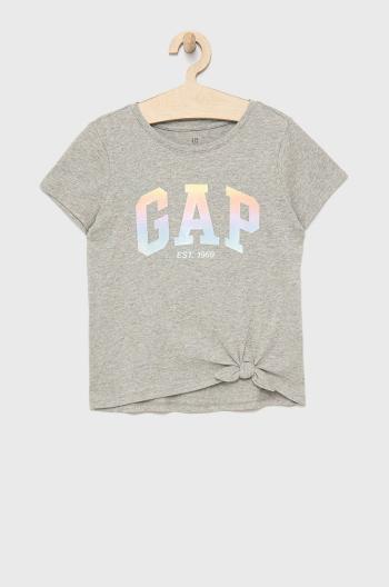Detské bavlnené tričko GAP šedá farba,