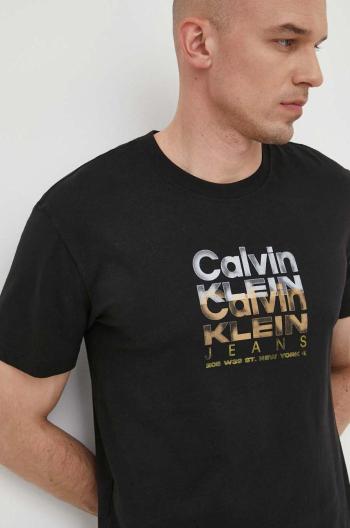 Bavlnené tričko Calvin Klein Jeans čierna farba, s potlačou