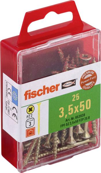 Fischer  653938 skrutka so zápustnou hlavou 3.5 mm 50 mm krížová dražka Pozidriv     glavanizované zinkom 25 ks