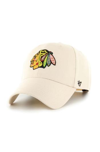 Šiltovka s prímesou vlny 47brand NHL Chicago Blackhawks béžová farba, s nášivkou