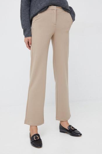 Nohavice Vero Moda dámske, béžová farba, rovné, stredne vysoký pás