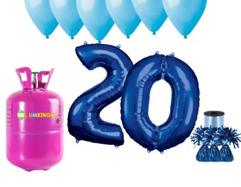 HeliumKing Hélium párty set na 20. narodeniny s modrými balónmi
