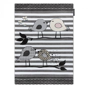 Detský koberec PETIT - Vtáčiky - šedo-biely Birds rug - grey 140 x 190 cm