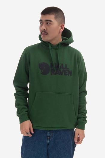 Bavlnená mikina Fjallraven Logo Hoodie pánska, zelená farba, s kapucňou, s potlačou, F84144