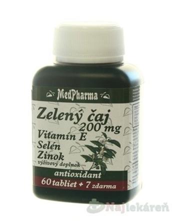 MedPharma Zelený čaj vit.E + Se + Zn 200 mg 67 tabliet