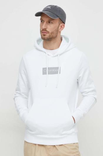 Bavlnená mikina Calvin Klein pánska,biela farba,s kapucňou,s nášivkou,K10K112250