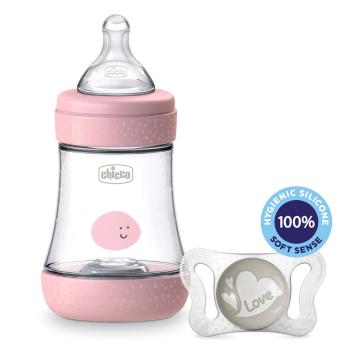 Chicco fľaša dojčenská Perfect 5 silikón chlapec + vzorka Cumlík Physio Micro ružová 150 ml