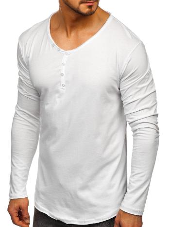 Biele pánske tričko s dlhými rukávmi bez potlače Bolf 5059