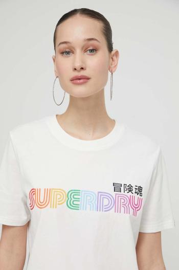 Bavlnené tričko Superdry dámske, béžová farba