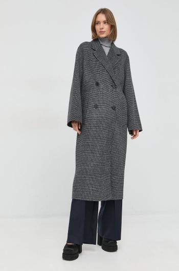 Vlnený kabát Ivy Oak šedá farba, prechodný, dvojradový