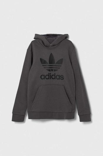 Detská mikina adidas Originals TREFOIL šedá farba, s kapucňou, s potlačou