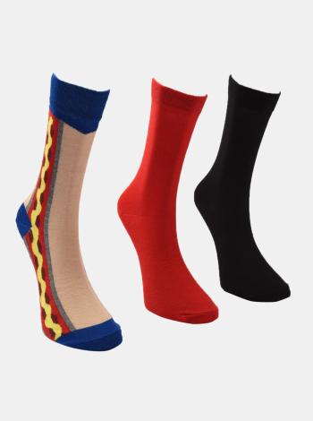 Sada troch párov pánskych ponožiek v čiernej a červenej farbe Trendyol