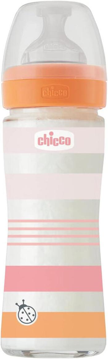 CHICCO Fľaša dojčenská sklo Well-being silikón 240 ml dievča