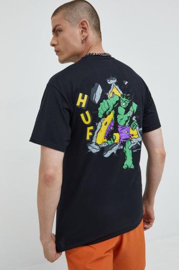 Bavlnené tričko HUF X Marvel Hulk čierna farba, jednofarebné
