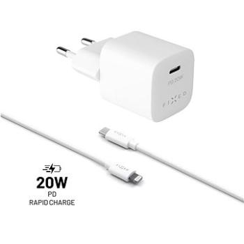 FIXED PD Rapid Charge Mini s USB-C výstupom a USB-C/Lightning káblom podpora PD 1 meter MFI 20W biel (FIXC20M-CL-WH)