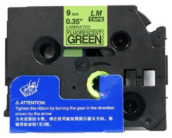 Kompatibilná páska s Brother TZ-D21/TZe-D21, signálne 9mm x 8m, čierna tlač/zelený podklad