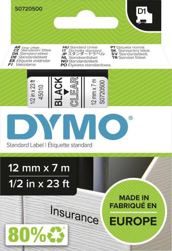 páska do štítkovača  DYMO D1 45010  Farba pásky: priehľadná Farba písma:čierna 12 mm 7 m