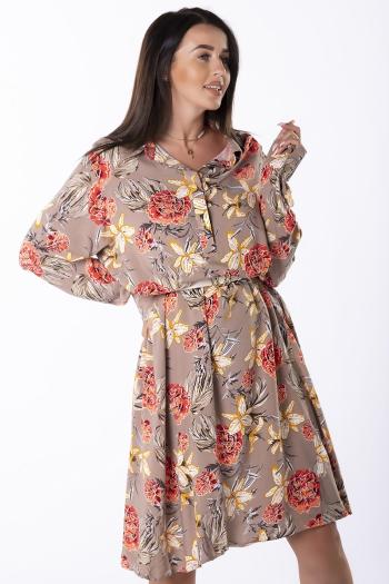 Béžové kvetované košeľové šaty  M85008
