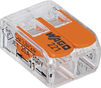 káblová svorka WAGO 221-412-1 na kábel s rozmerom 0.14-4 mm², pólov 2, 1 ks, priehľadná, oranžová