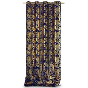 AmeliaHome Záves Velvet Golden Leaves indigo, 140 x 245 cm