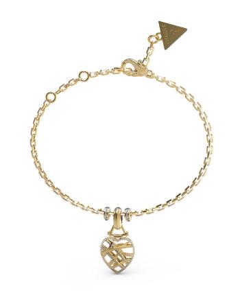 Guess Módny pozlátený náramok so srdiečkom Heart Cage JUBB03100JWYGS